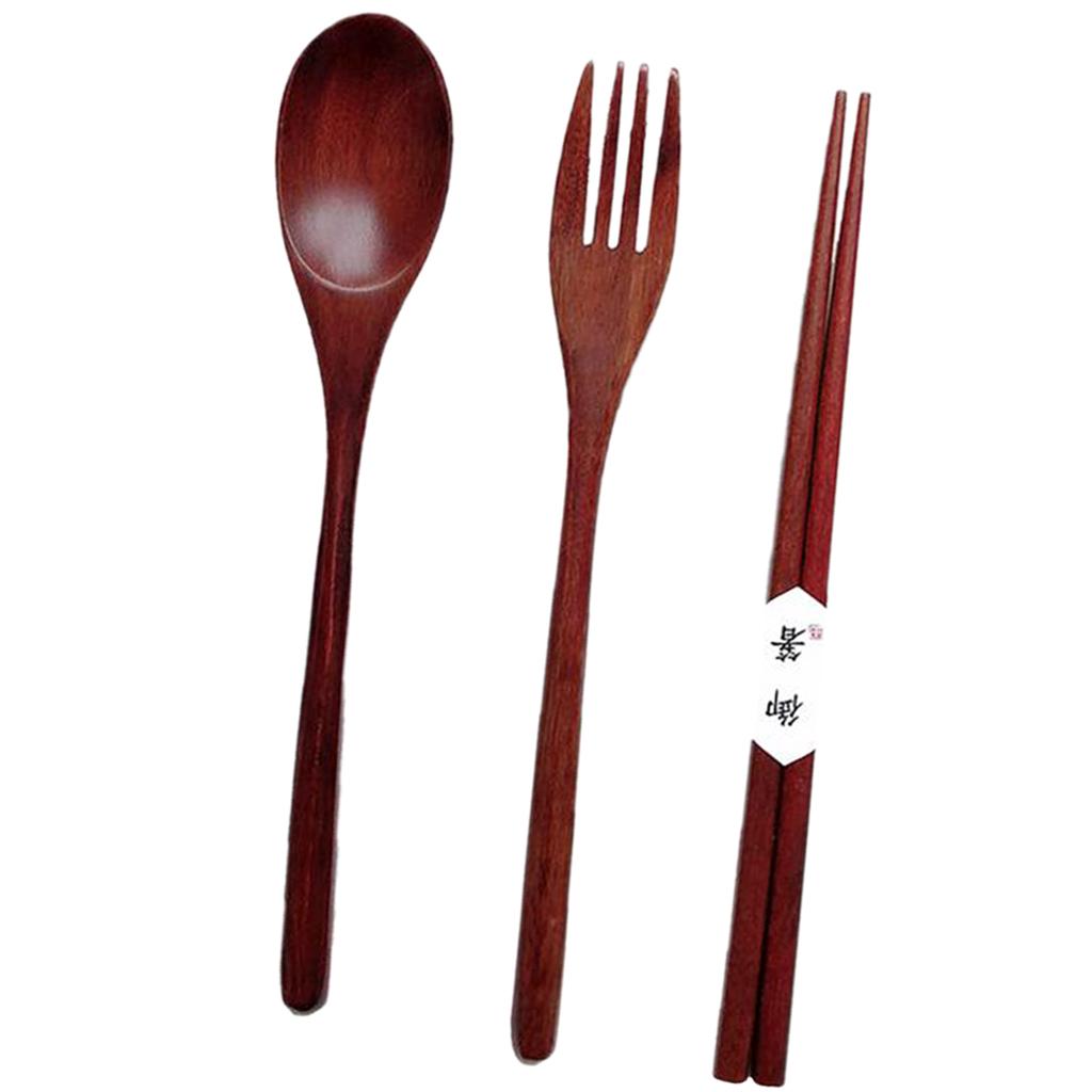 Wooden Spoon Fork Chopsticks Set, Lunch Tableware, Japanese Style