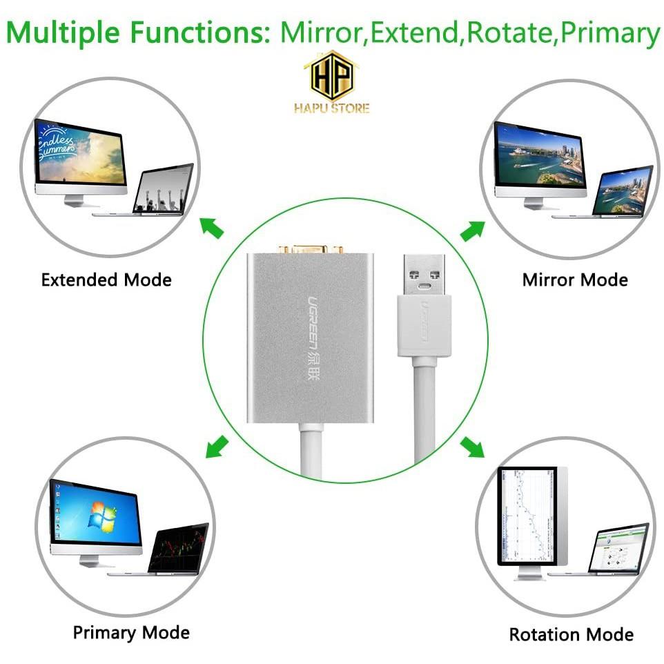 Cáp chuyển đổi USB to VGA Ugreen 40244 độ phân giải Full HD chính hãng - Hàng Chính Hãng