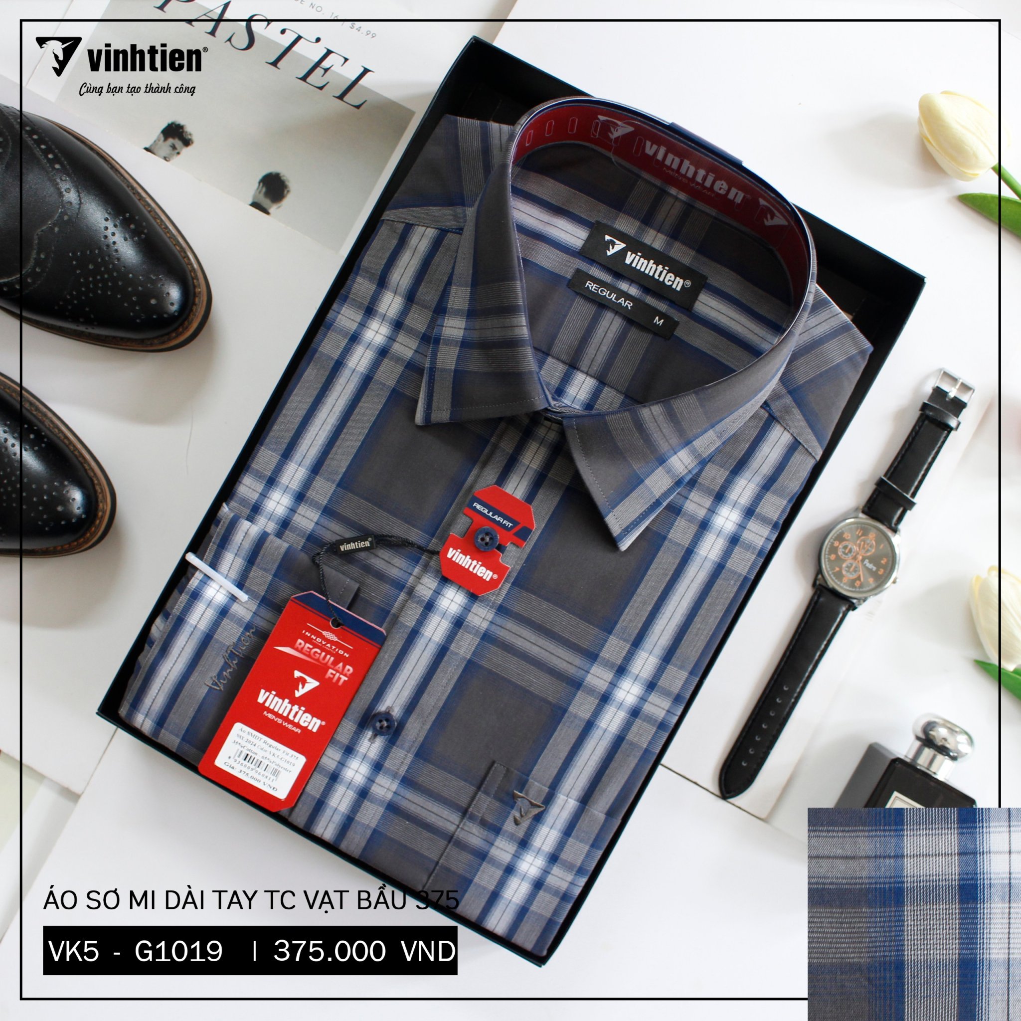 Áo Sơ Mi Dài Tay Vải Kẻ TC Regular Fit 375 Vĩnh Tiến - Nhiều Màu