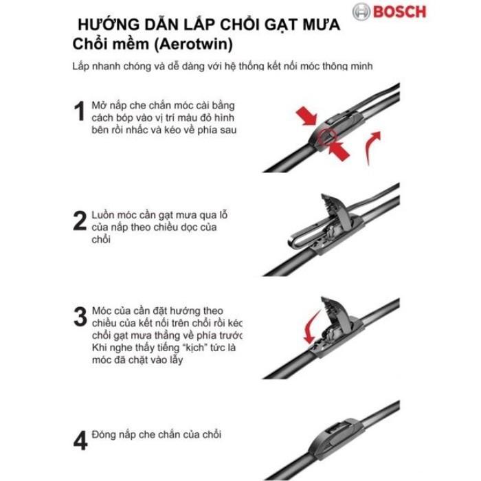 Thanh cần gạt nước mưa xe hơi xương mềm thương hiệu cao cấp Bosch - Kích thước từ 14 inch đến 26 inch - Hàng Nhập Khẩu