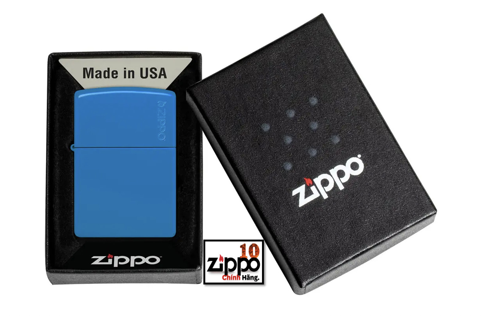 Bật lửa ZIPPO 48628ZL Classic Sky Blue Matte Zippo Logo - Chính hãng 100%