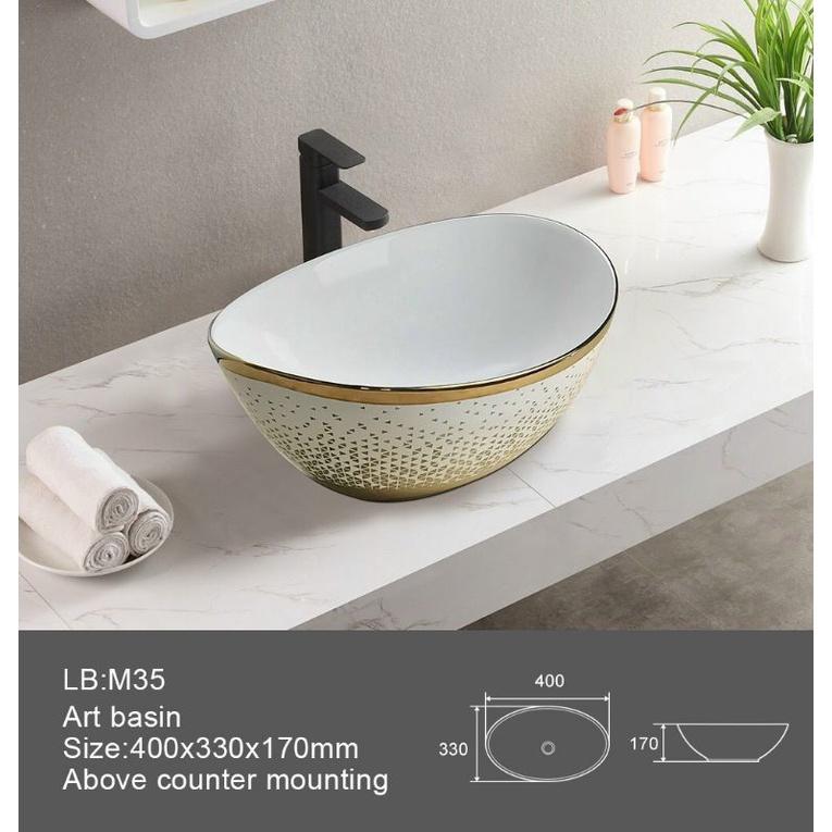 Lavabo sứ đặt bàn hoạ tiết