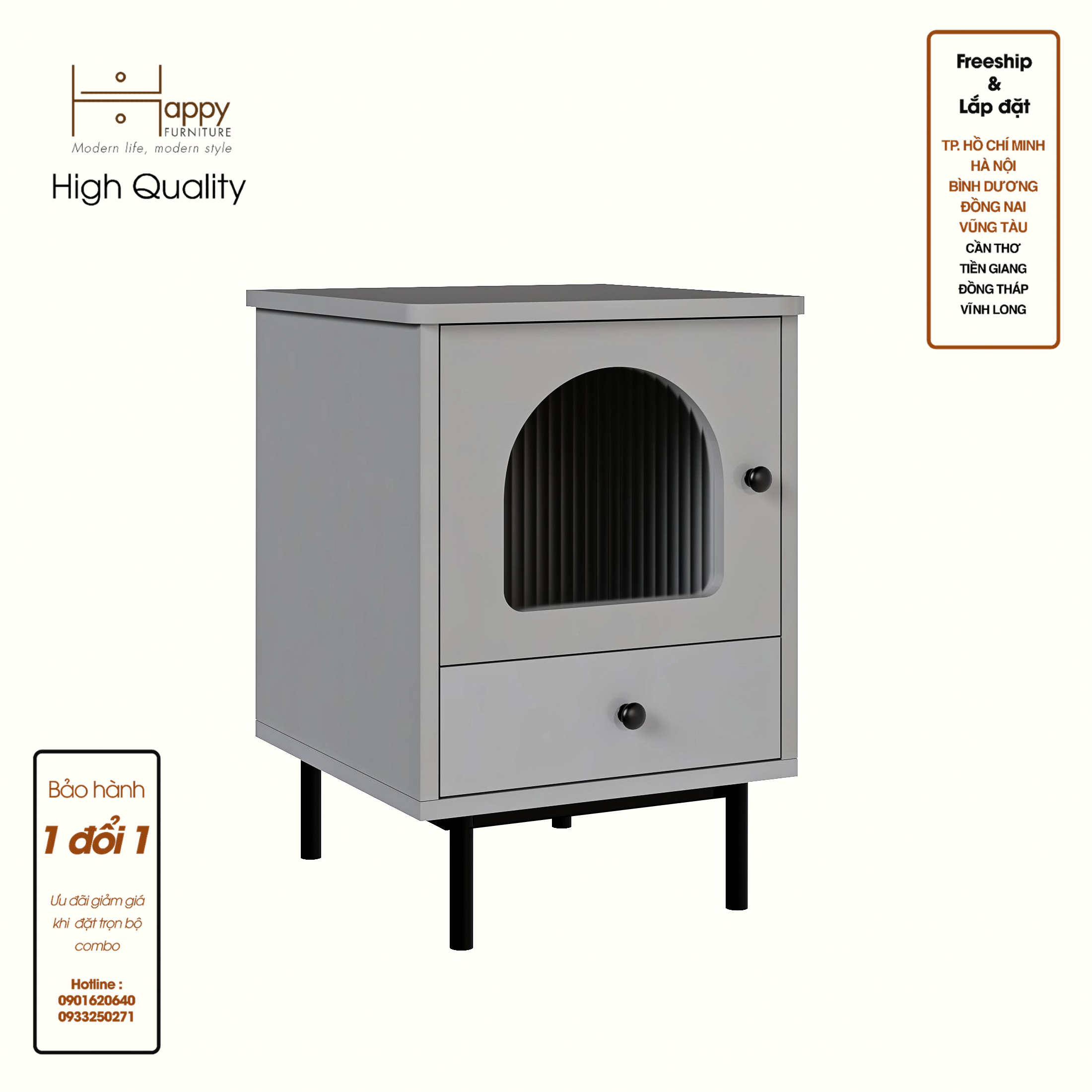 [Happy Home Furniture] SISEEL, Táp đầu giường cửa kính 1 cánh mở - chân sắt, 40cm x 40cm x 56cm ( DxRxC), TCM_182