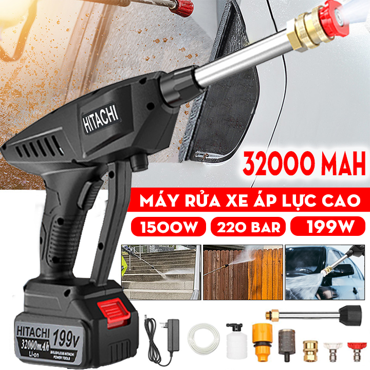 Máy Rửa xe PIN HITACHI - 199V - Rửa xe, làm vườn....(Cam kết hàng như ảnh)