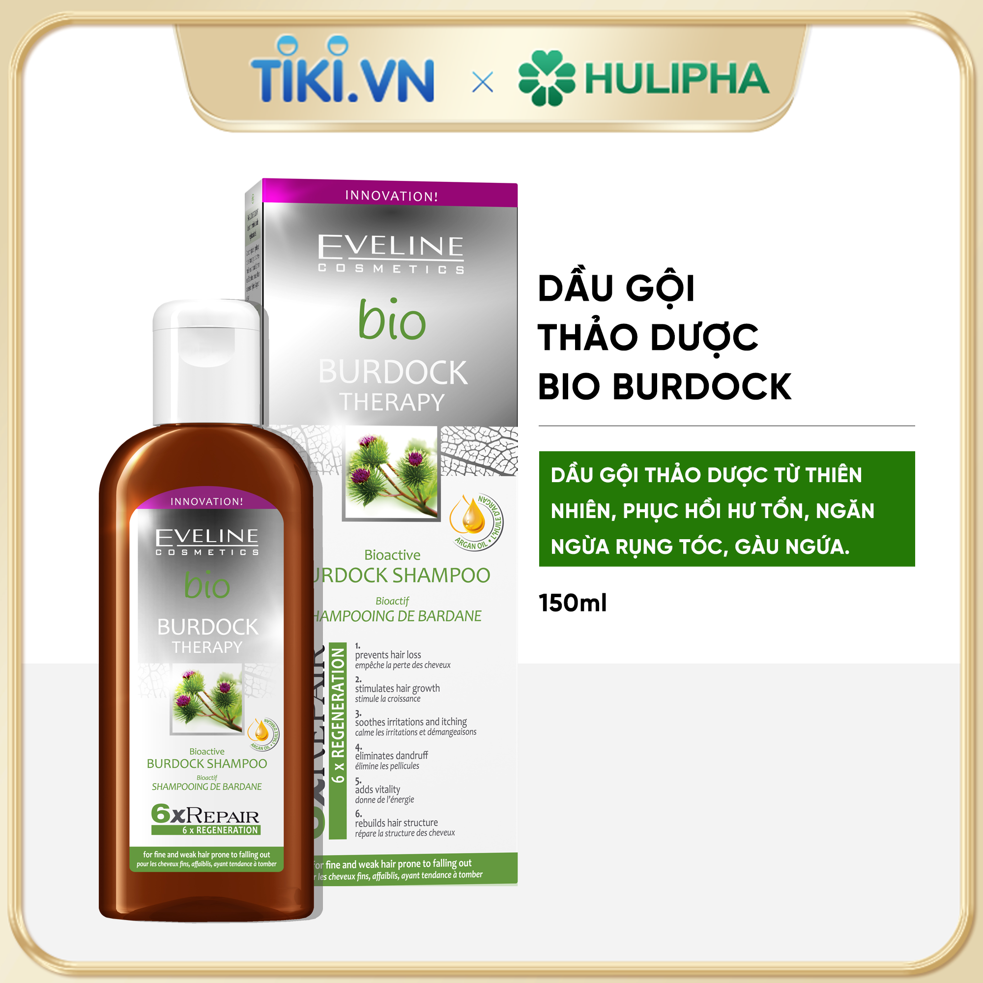 Dầu gội thảo dược Eveline bio burdock therapy bioactive shampoo ngăn ngừa rụng tóc - Chai 150ml