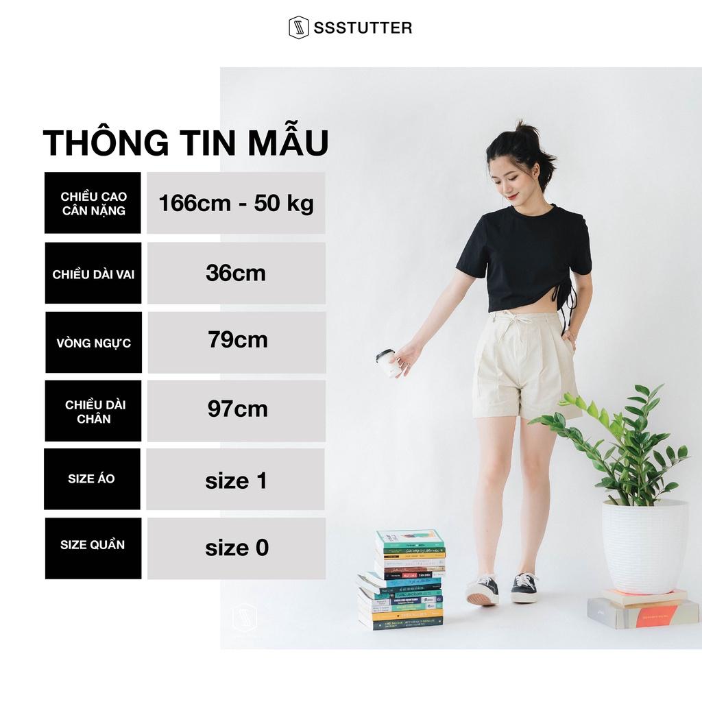 Áo croptop nữ SSSTUTTER cách điệu rút dây sườn áo tron tee