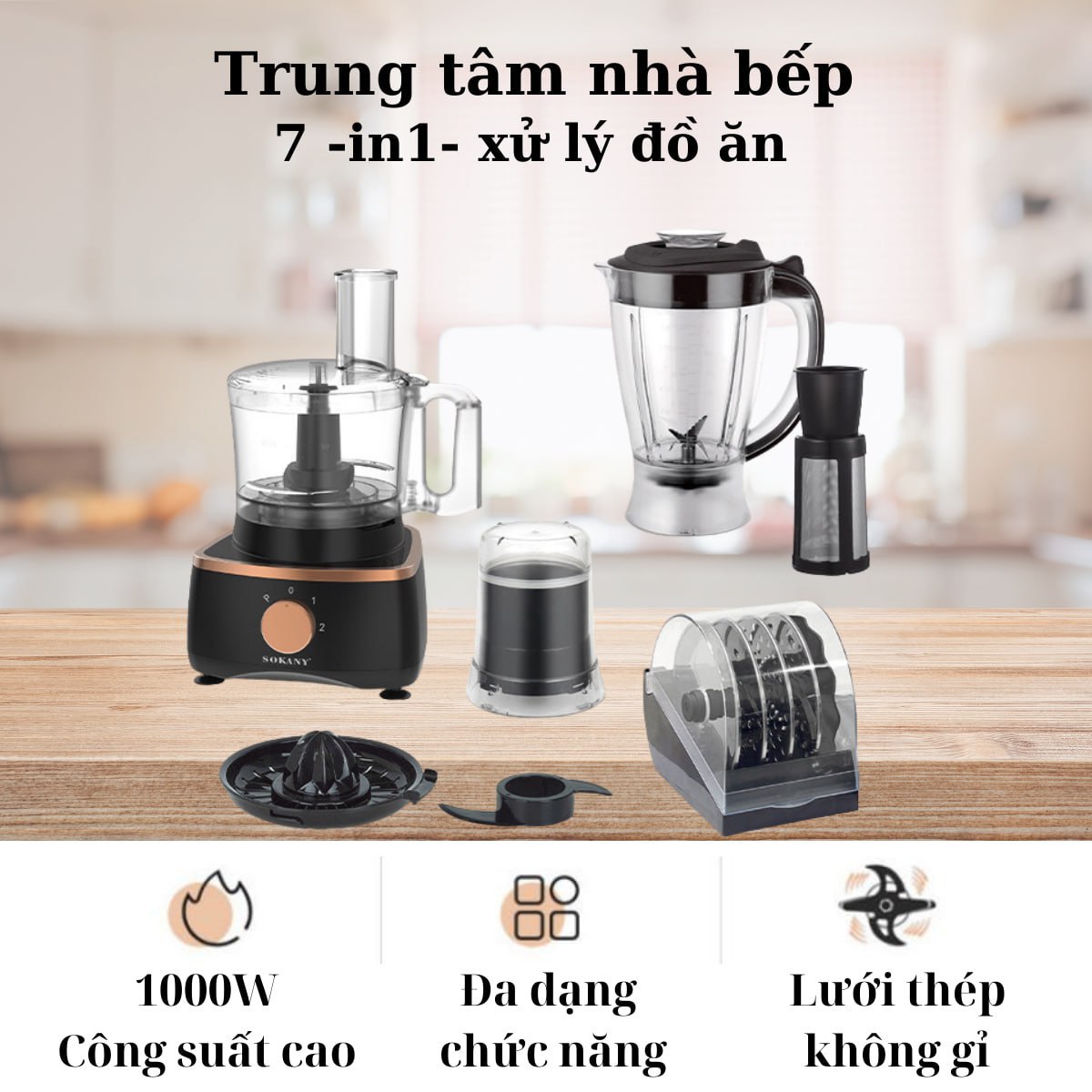 Máy xay đa năng SOKANY 7IN1 với công suất 1000W XAY- ÉP- CẮT- THÁI, tháo lắp dễ dàng - HÀNG CHÍNH HÃNG - DELIYA