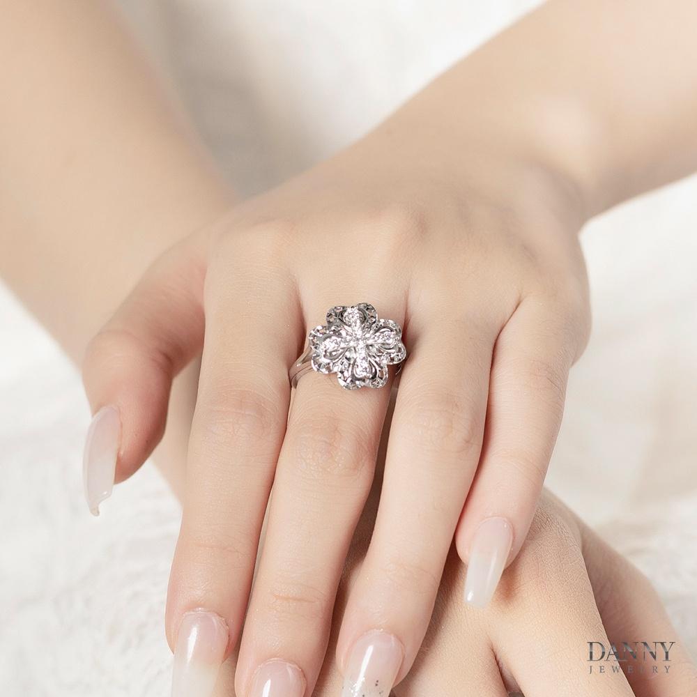 Nhẫn Nữ Danny Jewelry Bạc 925 Xi Bạch Kim Kiểu Dáng Cỏ 4 Lá May Mắn KI4GZ008