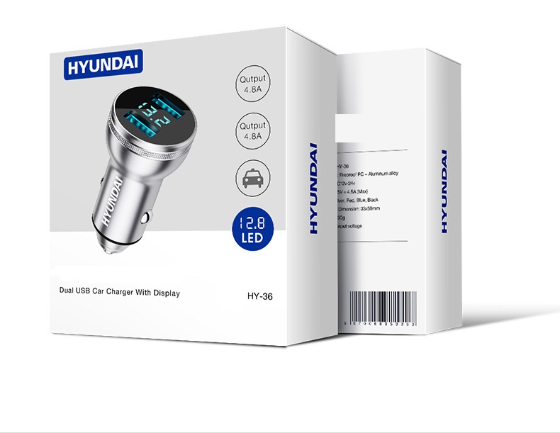Tẩu sạc trên ô tô Hyundai siêu nhanh QC3.0 5a 2 cổng chuyển đổi 24v chống cháy nổ có đèn led