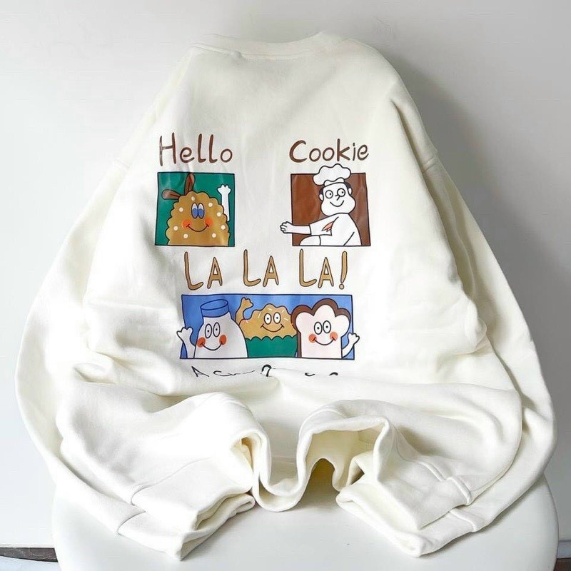 áo sweater cookie ảnh thật unisex store, Áo sweater nỉ Cookie nam nữ ullzang Form Rộng Unisex Dài Tay Chất Nỉ Cotton, Áo Sweater Nam Nữ In Bánh Cookie Có Ảnh Thật - Áo Thu Đông Chất Nỉ Ngoại Mềm Mịn Màu Trắng Unisex Hottrend 2021