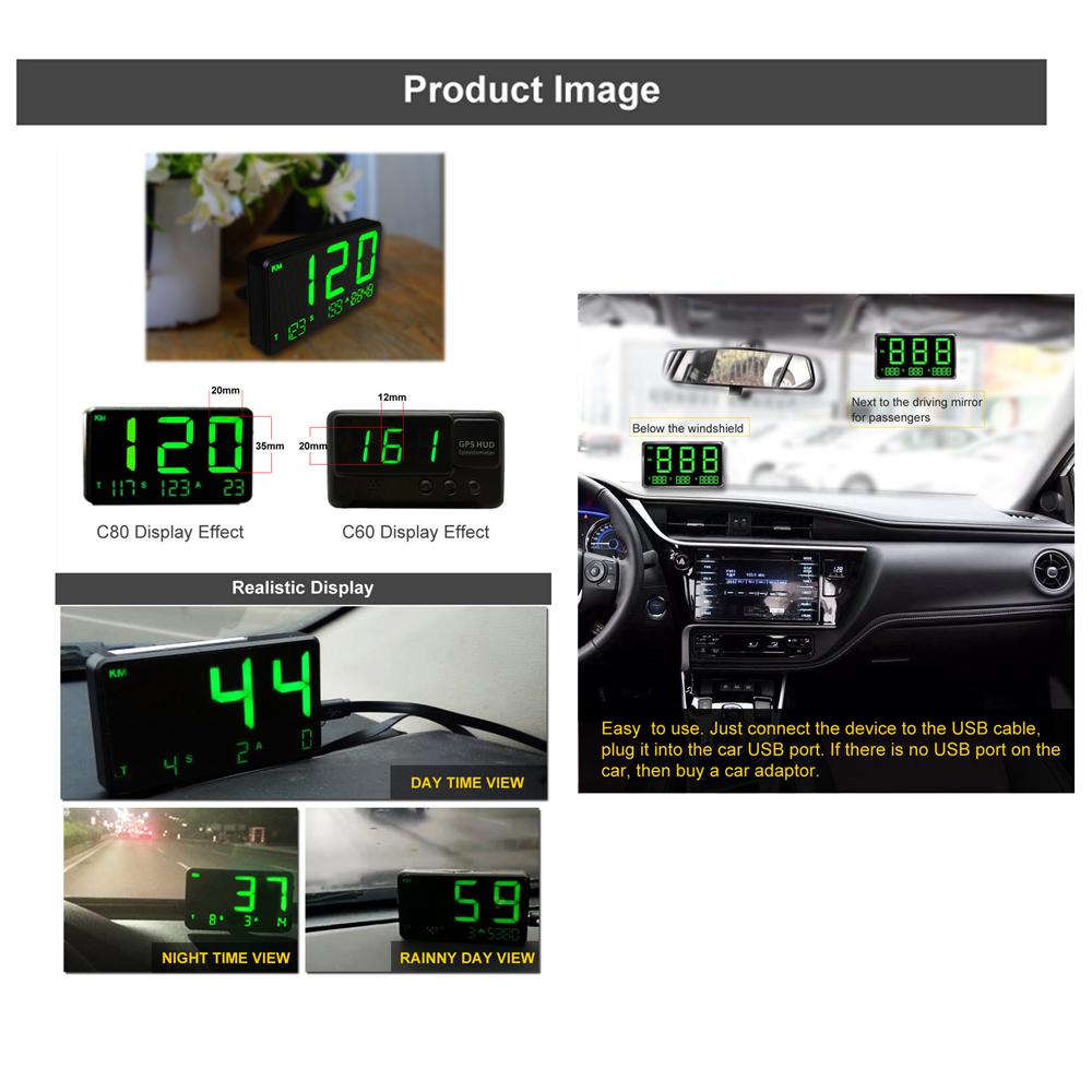 Car HUD Headup Display GPS Digital Speedometer with 4.5 Inch LED Digital Display Support MPH KM/H Overspeed Alarm Fatigue Driving Reminder Speed/Mileage/Altitude/Time Display for Car Truck SUV Motorcycle