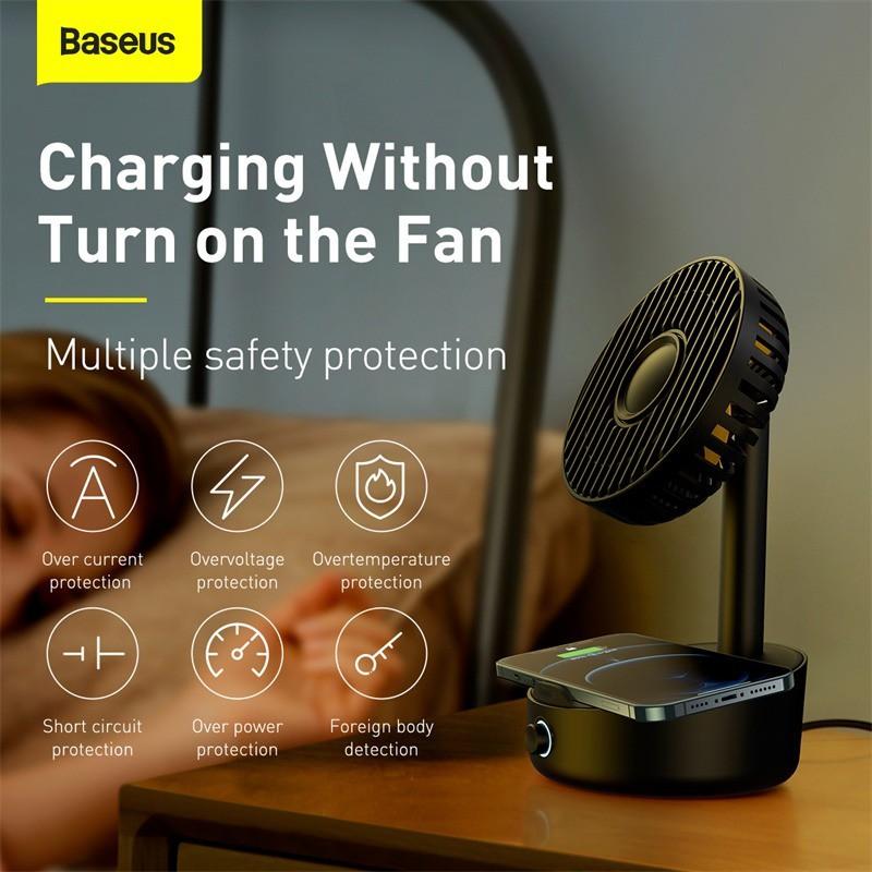 Quạt để bàn thông minh hỗ trợ sạc không dây Baseus Hermit Desktop Wireless Charger (10W Wireless Quick charger) -Hàng Chính Hãng