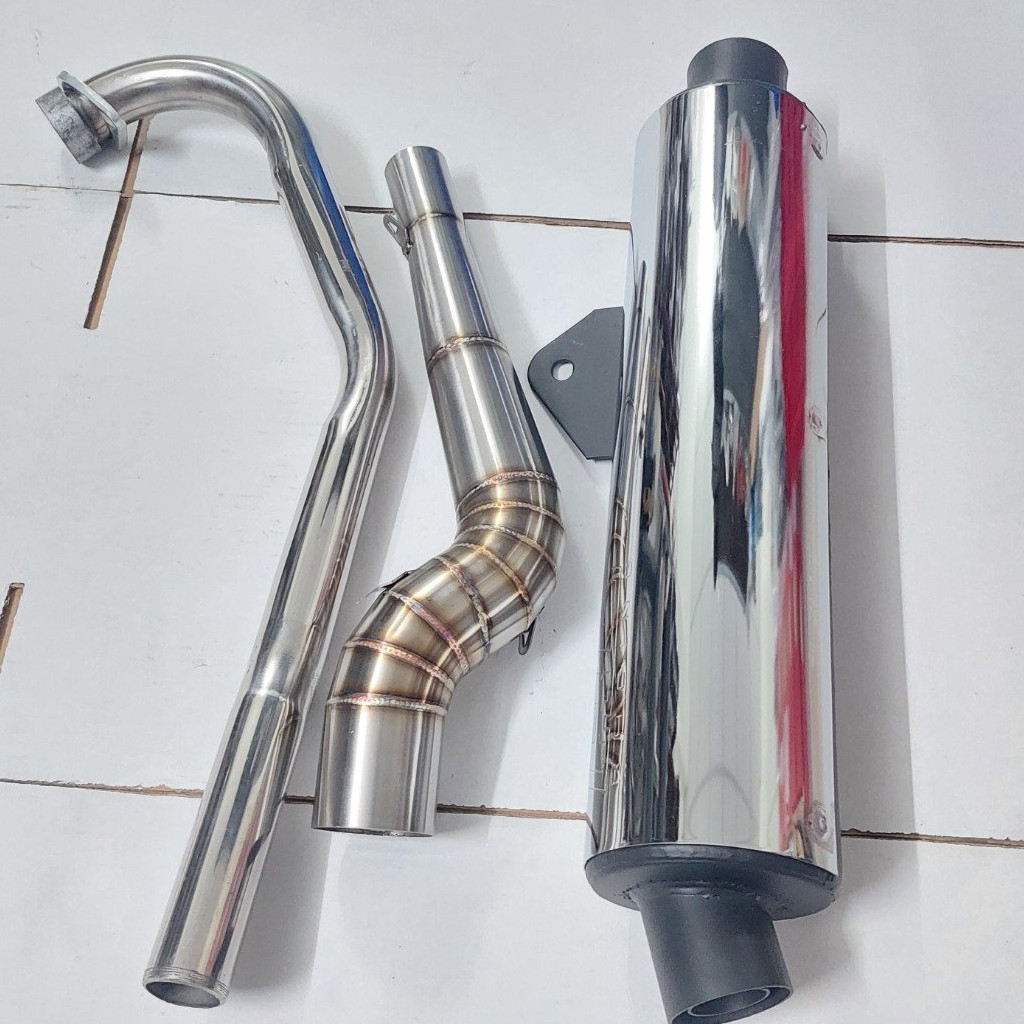 Combo cổ pô 2 khúc inox kèm lon pô CBR gắn cho xe Ex135 5 số (khúc đá cao)