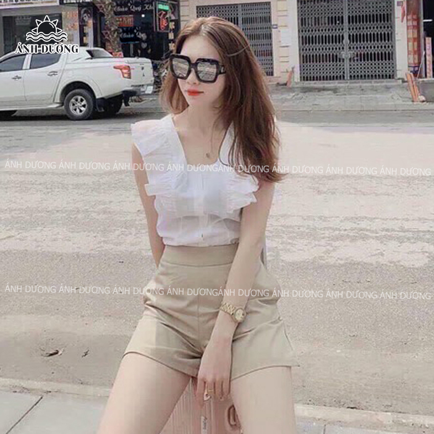 Set đồ bộ nữ áo màu trắng kiểu cánh tiên kèm quần đùi đi tiệc, đi chơi