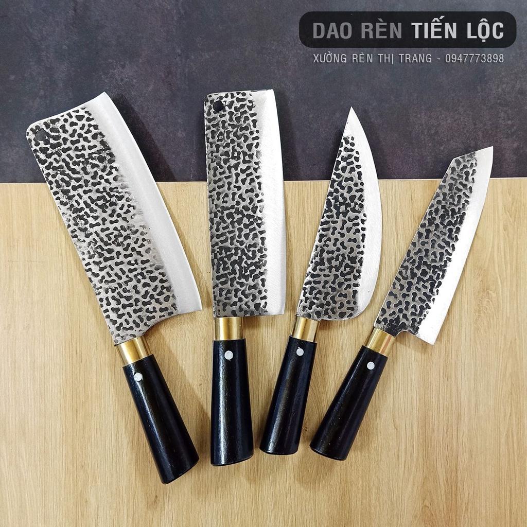 Bộ Dao Nhà Bếp 4 Món Thép Nhíp Ô Tô - Lưỡi Dập Vân Chống Dính 2 Mặt