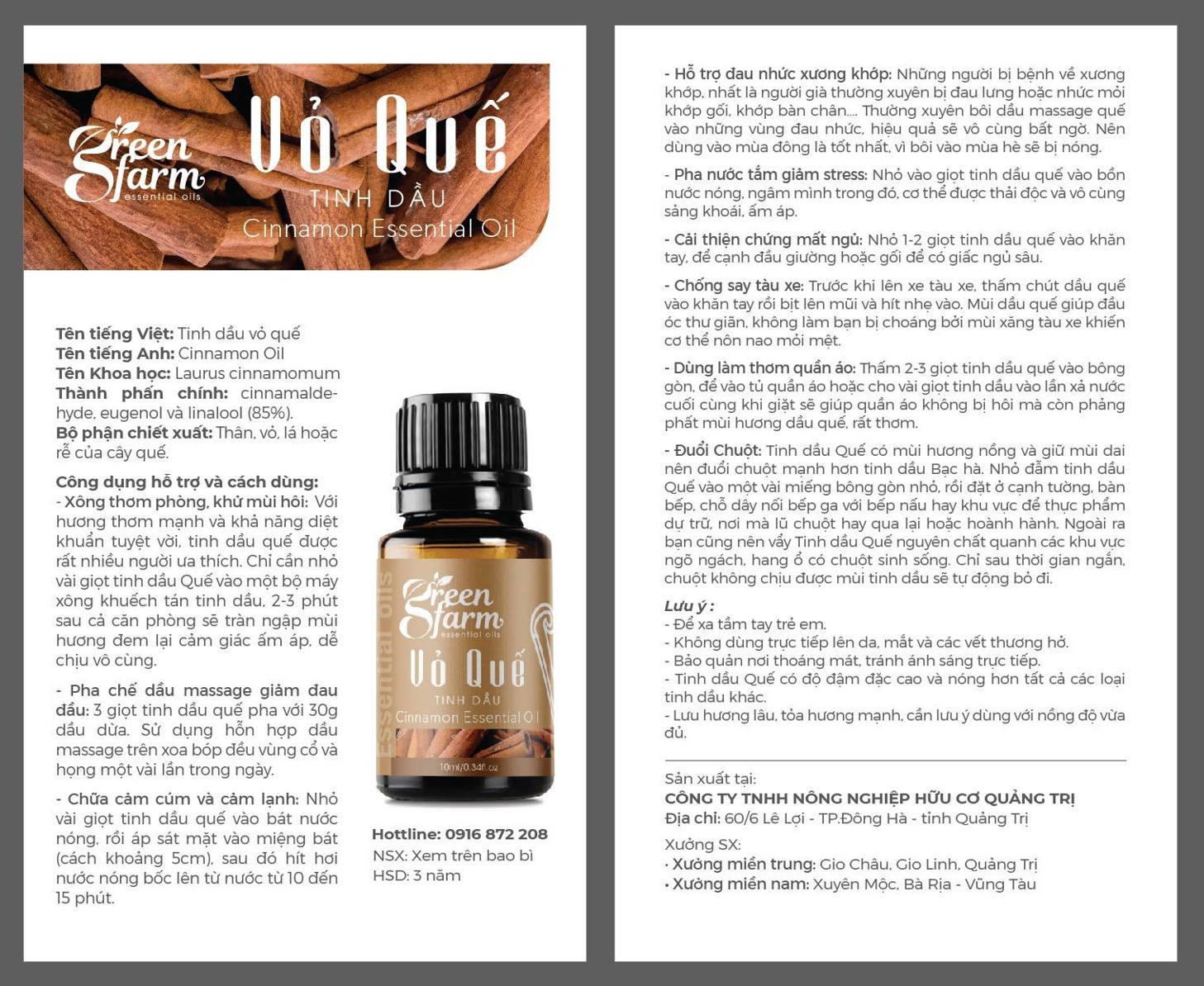 Tinh dầu vỏ quế Greenfarm 10ml