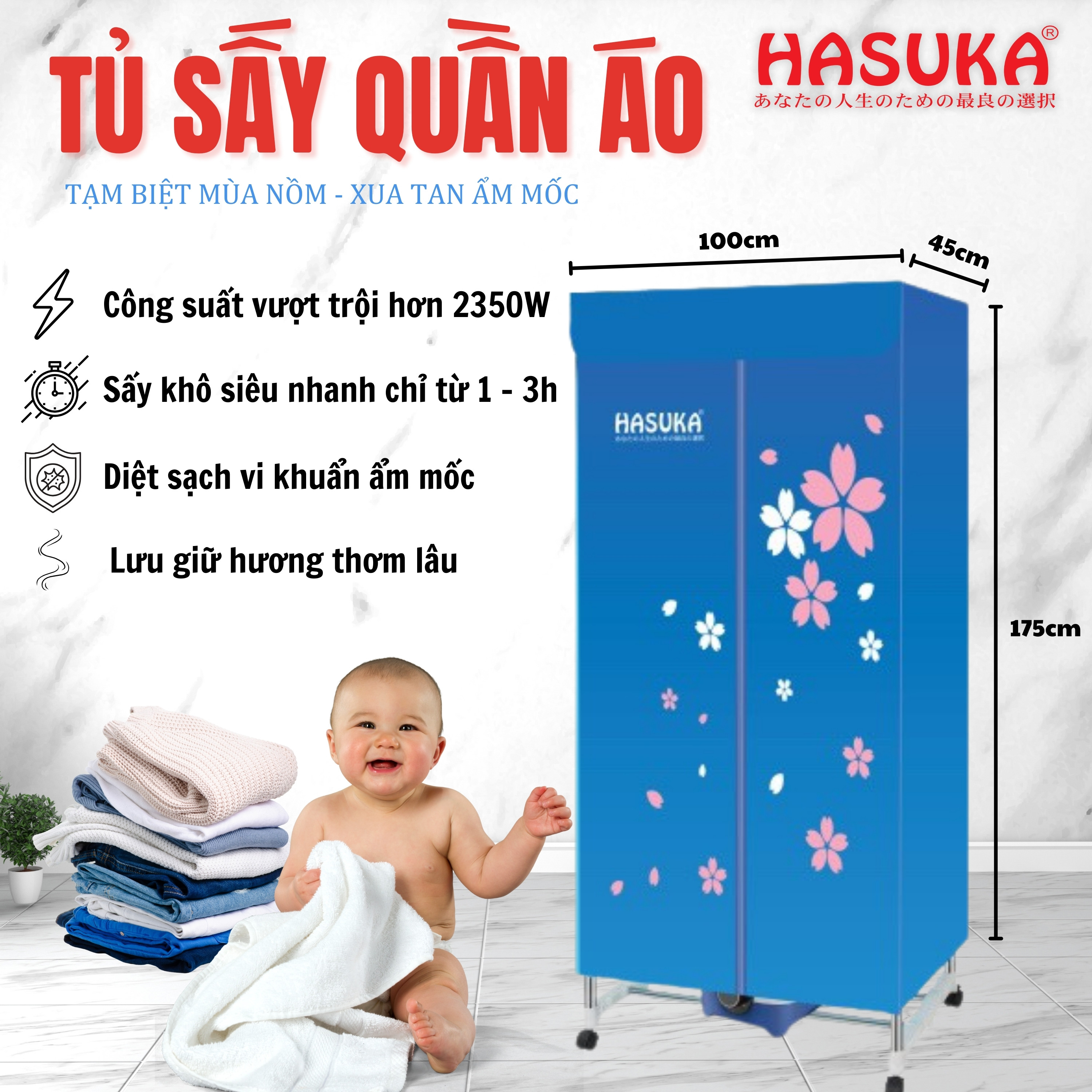 Tủ sấy quần áo HASUKA HSK-116MS Công nghệ sấy cộng hưởng nhiệt PTC tăng khả năng bảo vệ quần áo (BH 12 tháng) - HÀNG CHÍNH HÃNG