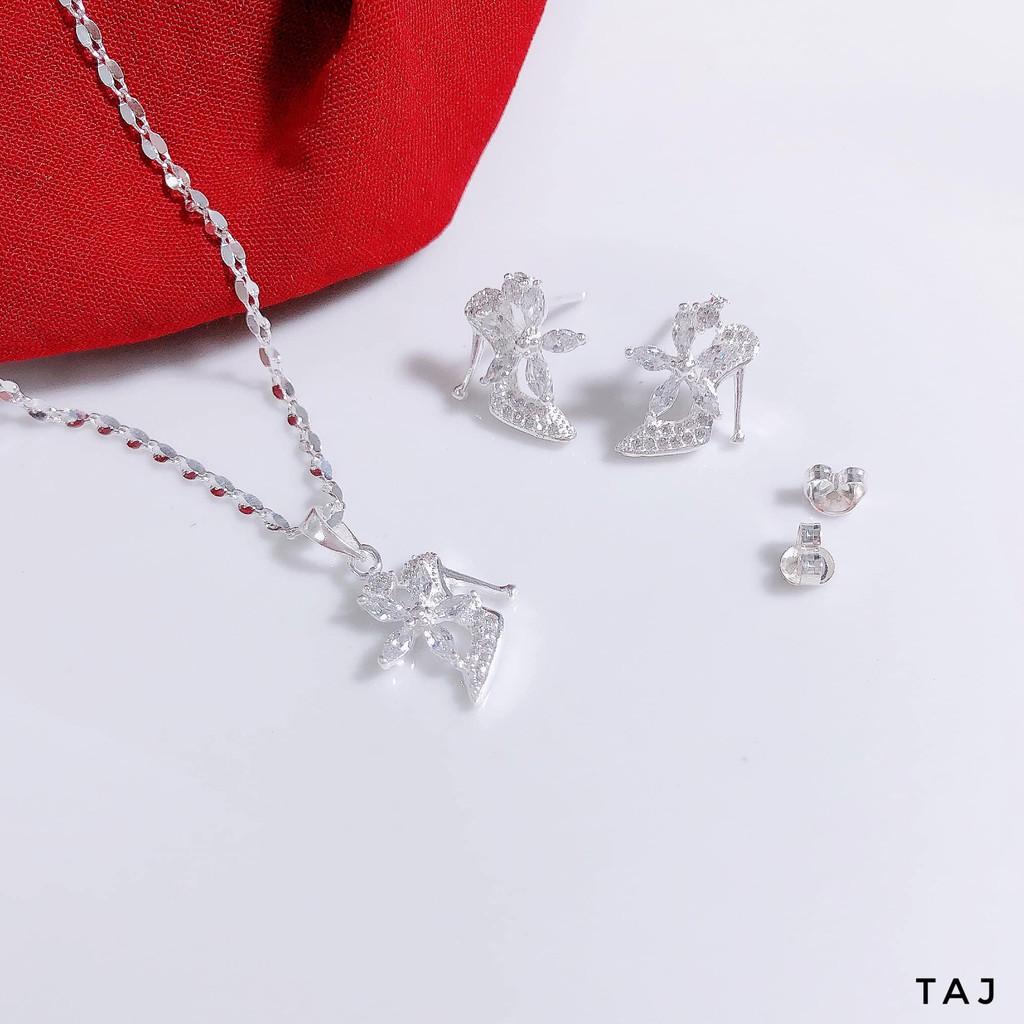 Bộ trang sức dây chuyền và bông tai bạc ta hình chiếc guốc gắn đá sang chảnh - bibi silver