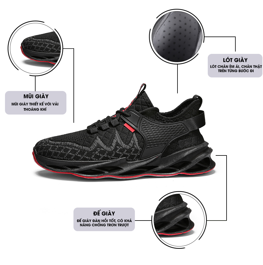 Giày Thể Thao Nam GEMI - Giày Sneaker Màu Đen - Xám, Giày Thể Thao Thiết Kế Trẻ Trung, Năng Động - G5025