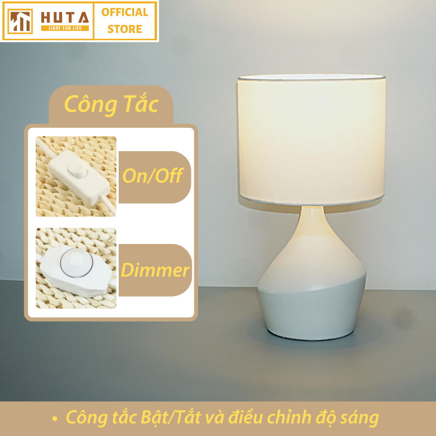 Đèn Ngủ Để Bàn Gốm Sứ Cao Cấp HUTA S21 Độc Đáo, Sang Trọng, Decor Phòng Ngủ Khách Sạn, Tăng Giảm Độ Sáng, Ánh Sáng Vàng