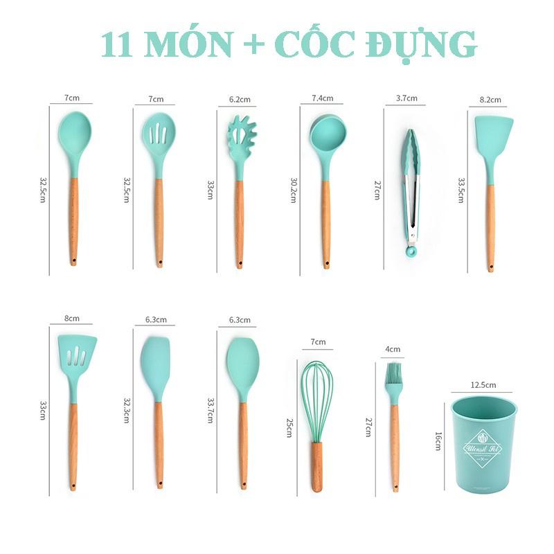 Bộ Làm Bếp Silicone 11 Món, Dụng Cụ Làm Bánh Cán Gỗ Cao Cấp, Nấu Ăn Chịu Nhiệt, An Toàn SHOPGIATOT1989