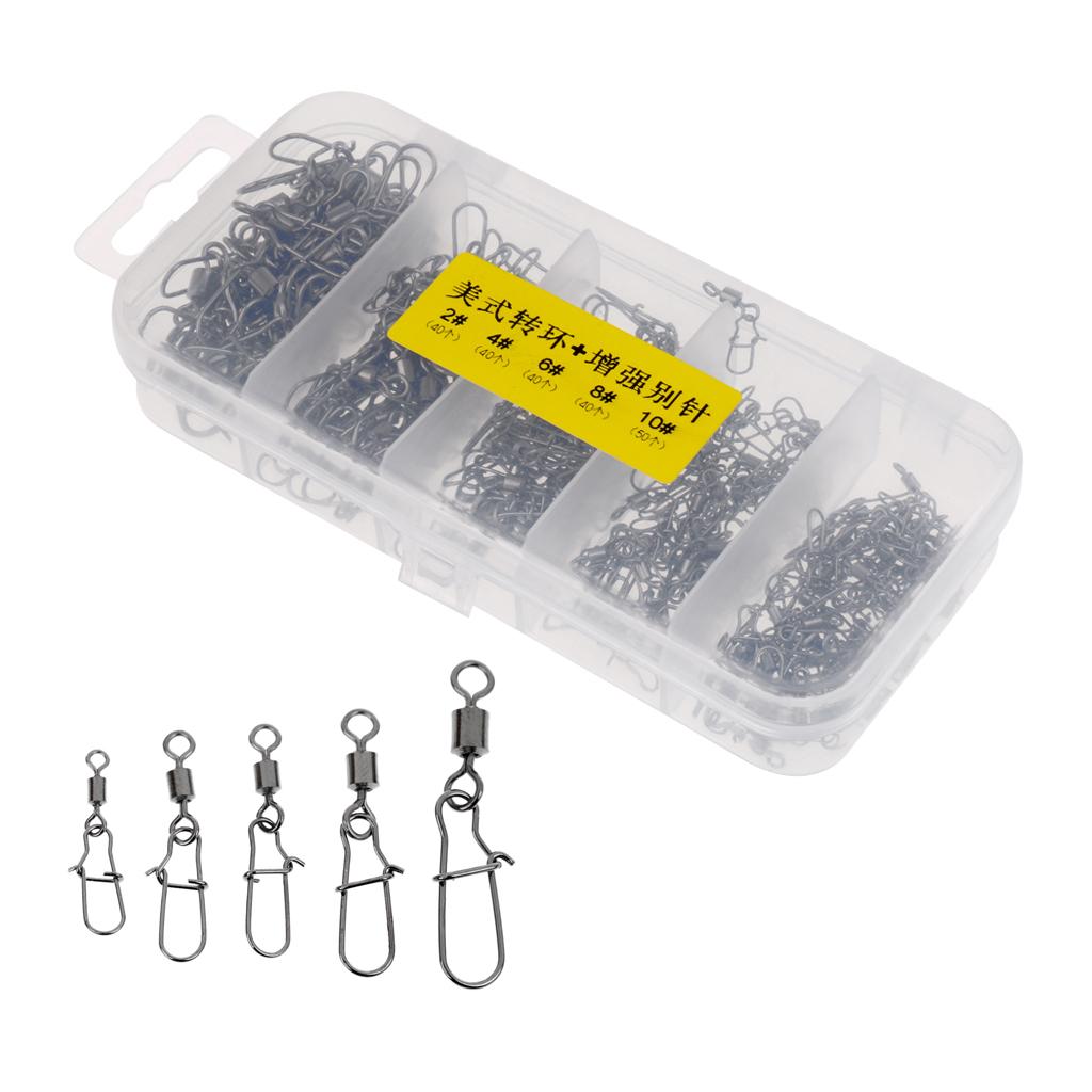 210Pcs/Box Fishing Swivels with Snaps Rolling Swivel Connector Hooked Snaps