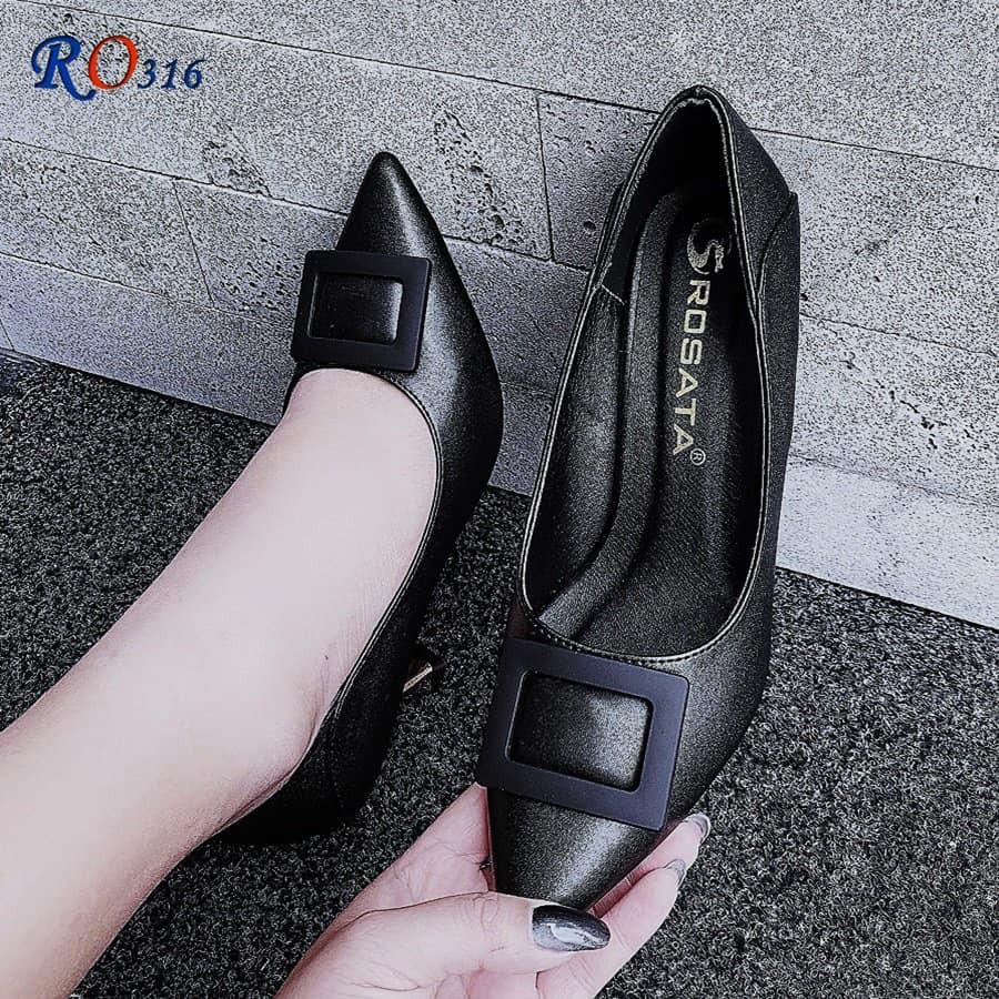 Giày cao gót nữ mũi nhọn, khóa vuông cao cấp ROSATA RO316 7p gót nhọn - BKSTORE