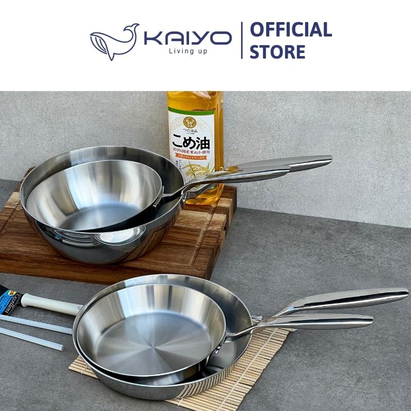 Chảo inox trơn sâu lòng thân đáy liền 3 lớp Tri-Ply Kaiyo, size 24cm