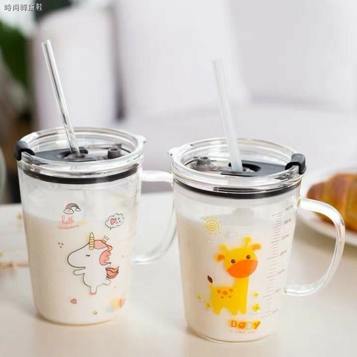Cốc Pha Sữa Uống Nước Cốc Thuỷ Tinh Chịu Nhiệt Có Vạch Chia Dung Tích 400ML- Có Nắp Đậy Kín Chặt Kèm Ống hút Hút Ly Trong Suốt Văn Phòng Giao Mẫu Ngẫu Nhiên