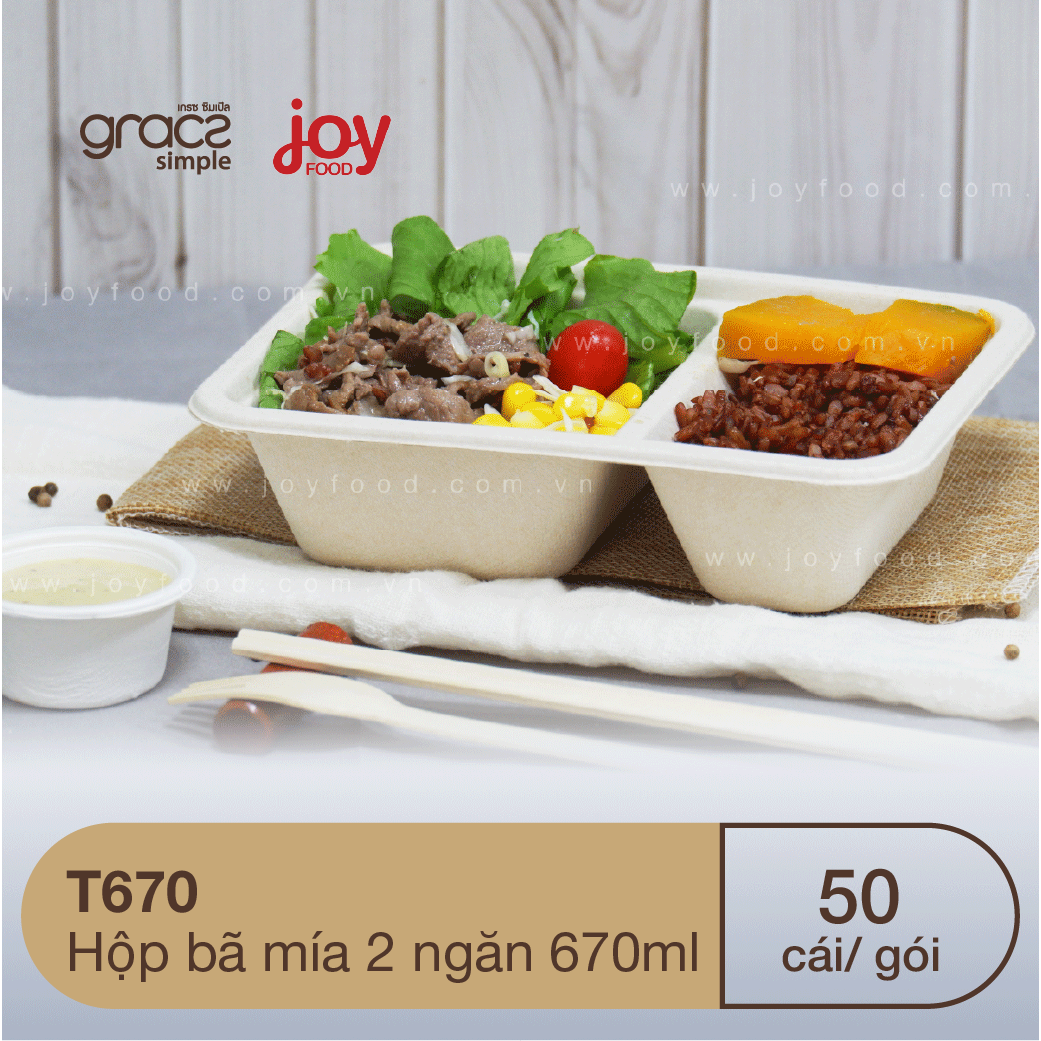50 hộp bã mía chữ nhật 2 ngăn 670ml