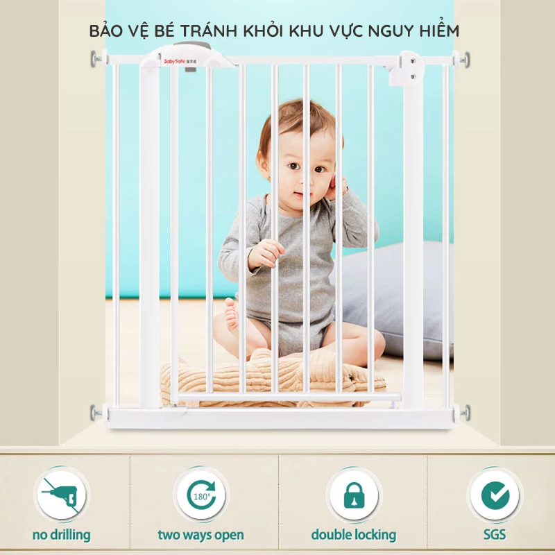 Combo 1 Thanh Chặn Cửa, Cầu Thang Không Cần Khoan Tường Babysafe XY007 & 1 Thanh Nối Dài 45 cm  - Hàng nhập khẩu