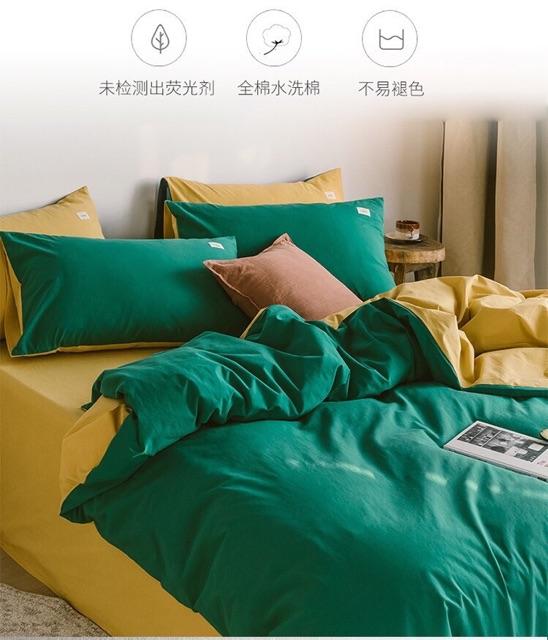 Set Cotton Tici Hàng Nhập Khẩu Cao Cấp 4 Món Xanh phối Vàng