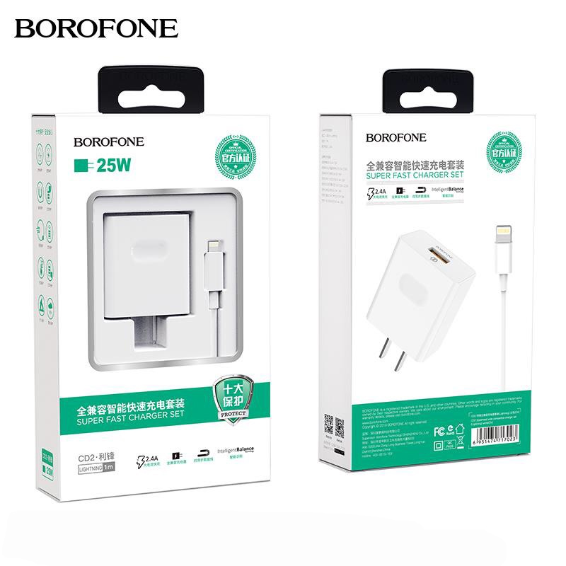 BỘ CỦ SẠC NHANH Borofone CD2 - CỔNG LIGHTING - CHÍNH HÃNG