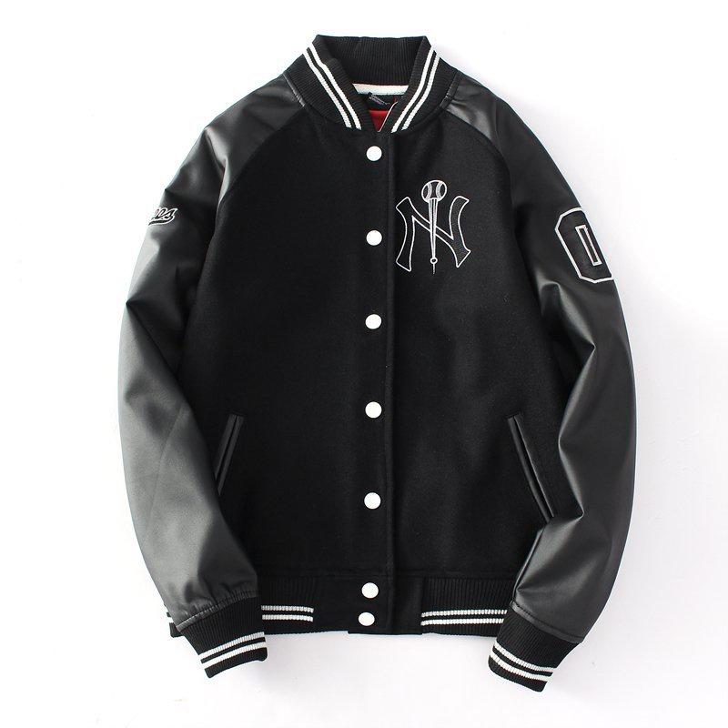 Áo khoác bomber Varsity Jacket thêu họa tiết NI 03 vải nỉ phối da 2 lớp, áo bomber bóng chày unisex nam nữ