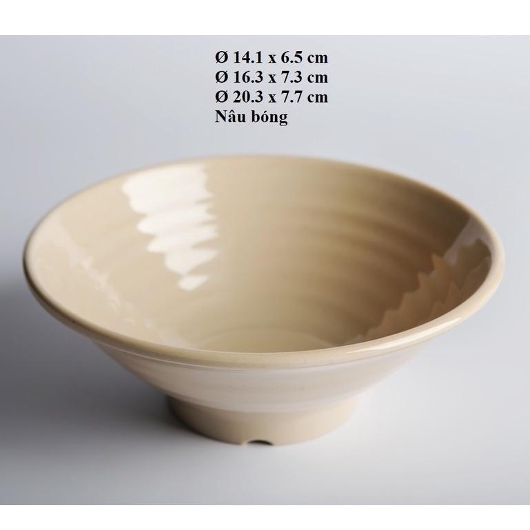 Tô xoắn đựng bún,phở, chè nhựa Melamine màu Nâu nhiều Size