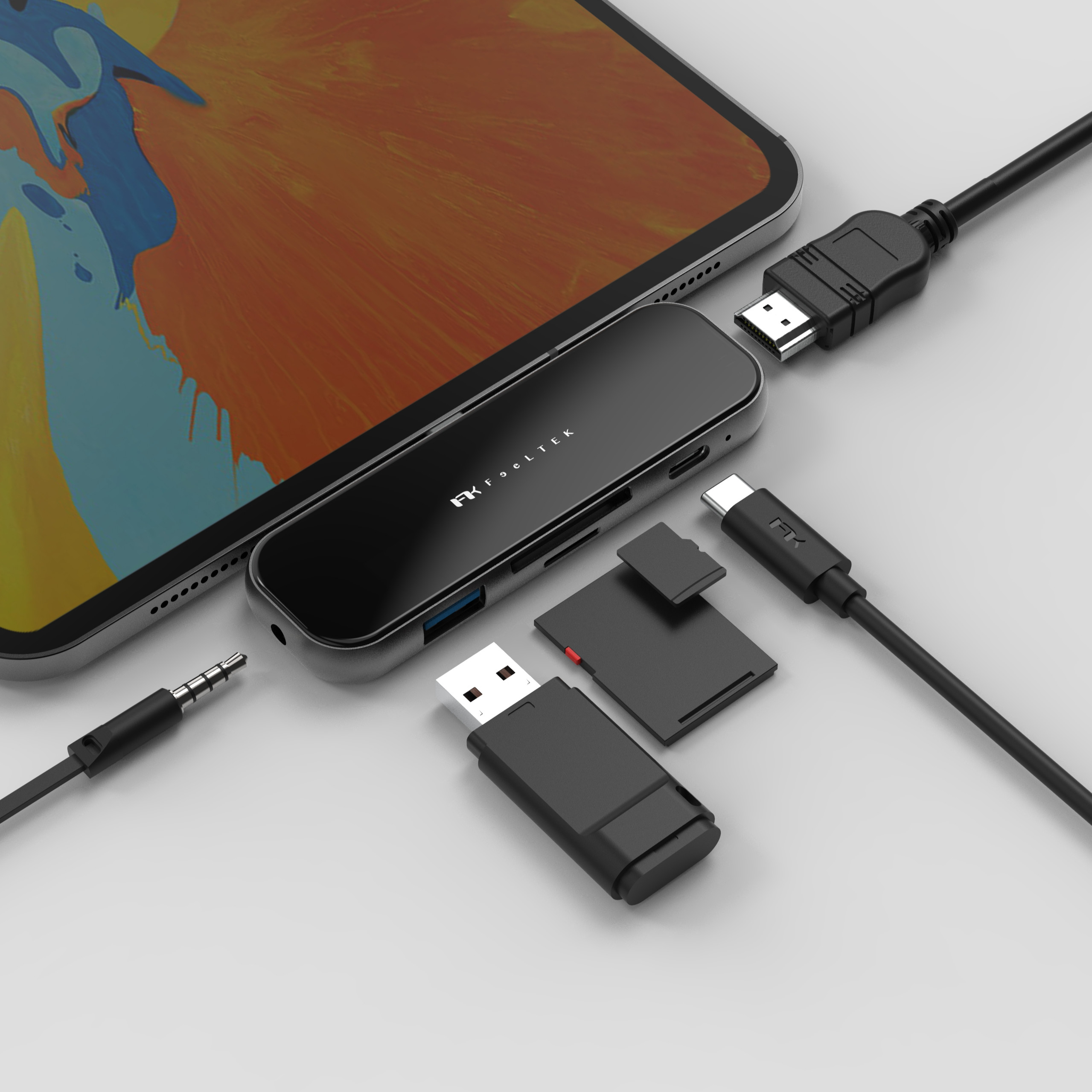 Hub USB Type C 6 cổng USB-C PD / USB-A 3.1 / SD / Micro SD/ HDMI/ Jack 3,5mm Feeltek Jet Glass- Hàng Chính Hãng