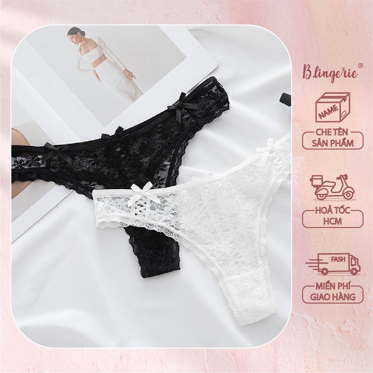 Quần Lót Ren Hoa Phối Nơ - B.Lingerie