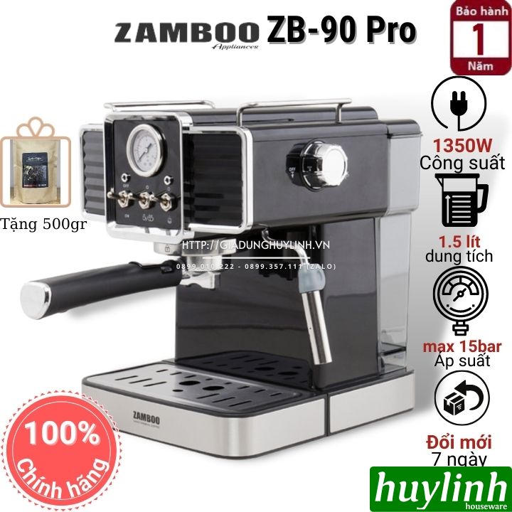 Máy pha cafe Zamboo ZB-90 Pro - 15 bar - Tặng 500gr cà phê nguyên chất - Hàng chính hãng