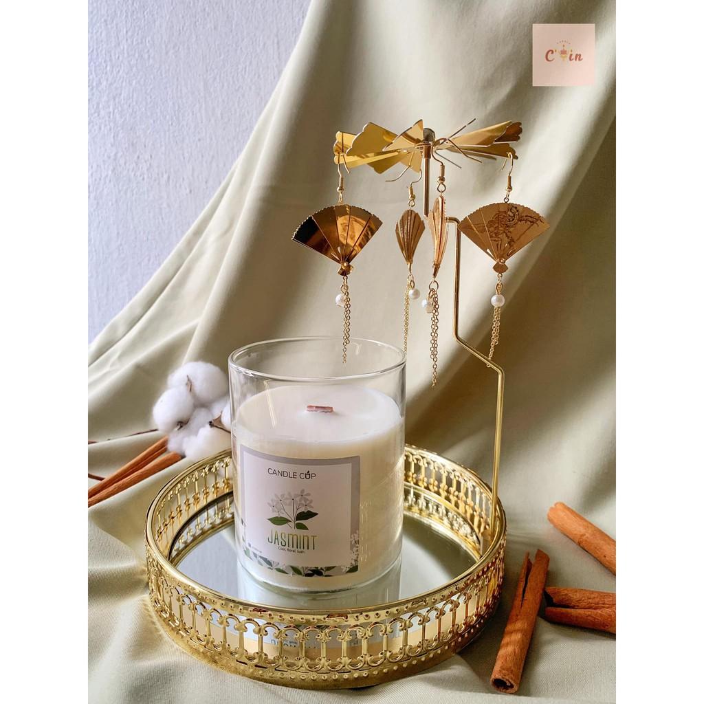 Khay tròn mặt gương mạ màu vàng đựng nến thơm - Khay bày nến, đựng nến khay decor phong cách Hàn Quốc Châu Âu sang trọng