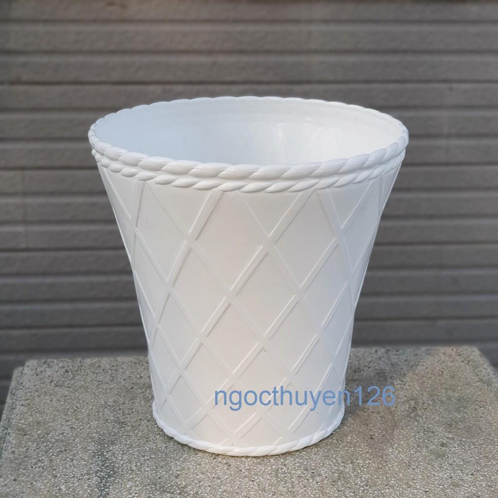 Bộ 02 chậu caro trồng hoa kiểng màu trắng nhựa dày đẹp size trung 27x27x18cm-Đồ Gia Dụng Tại HCM