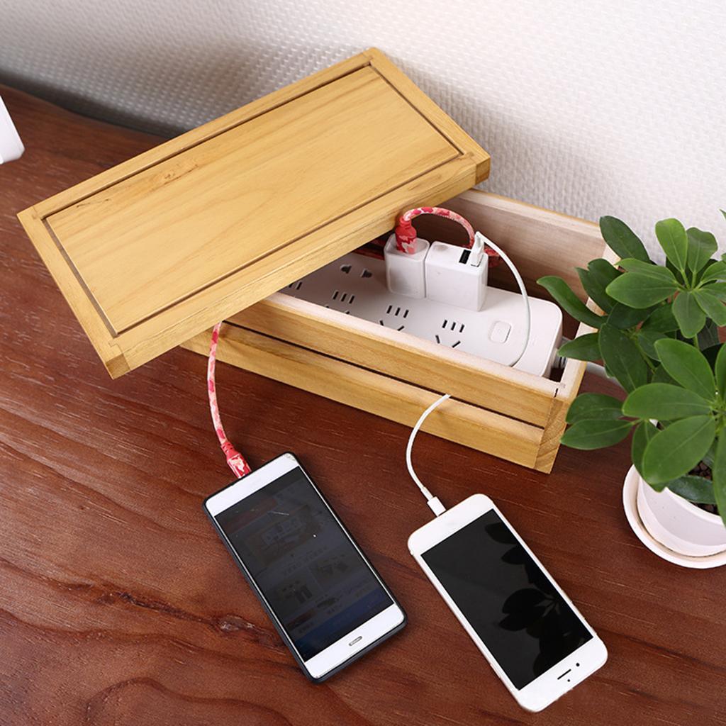 2x Cable Management Box Wood Cord Organizer for Cord Blocks Concealer Hider