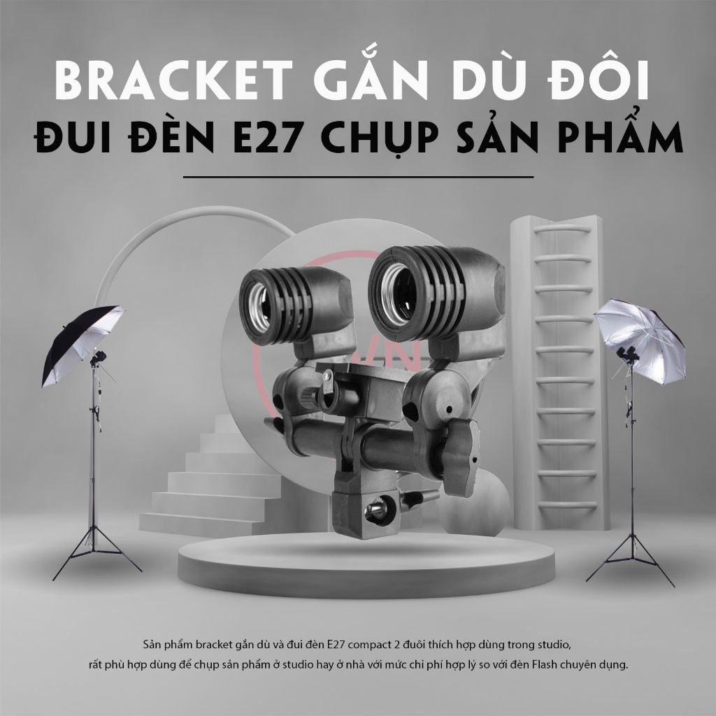 Bracket gắn dù và đui (chui) đèn đôi E27 chụp sản phẩm