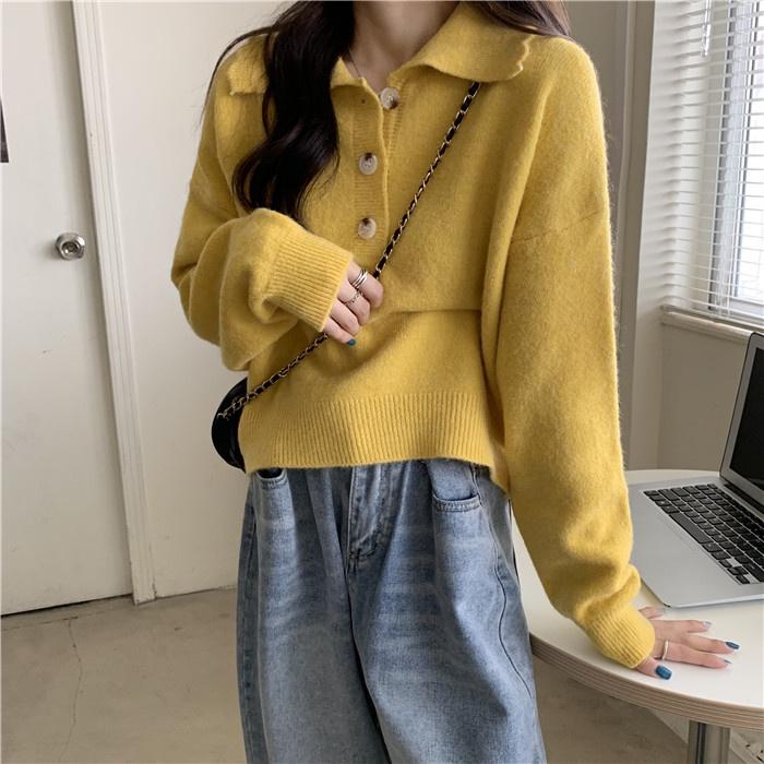 Áo len nữ dài tay form rộng cổ bẻ polo phong cách Hàn Quốc hàng Quảng Châu loại 1 D-3