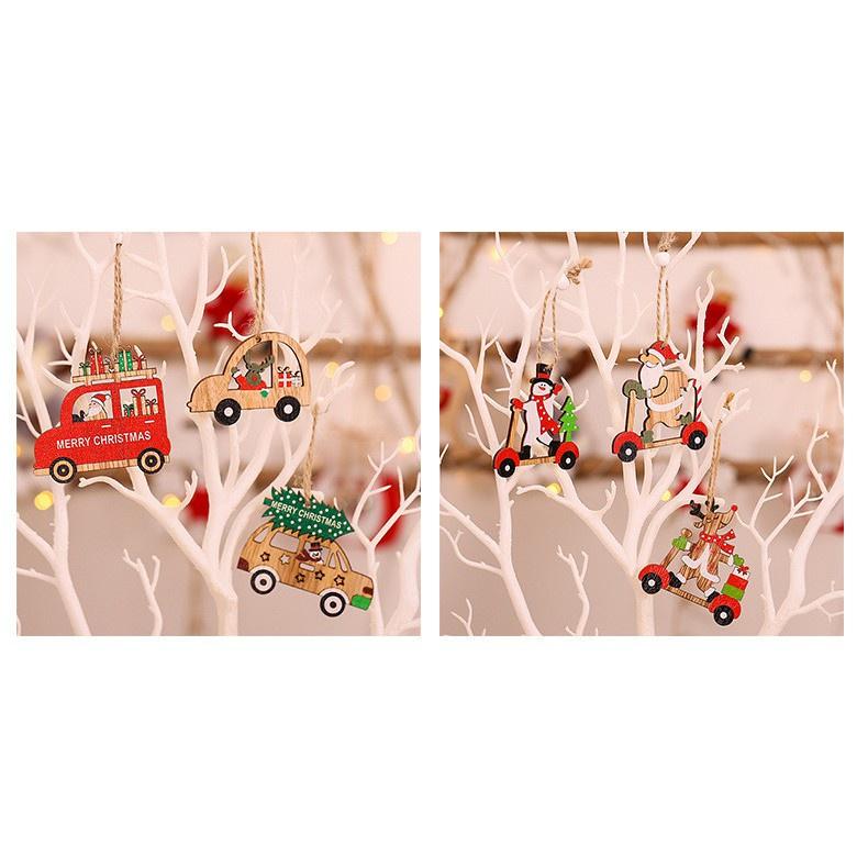 Set 9 Phụ Kiện Treo Trang Trí Giáng Sinh Bằng Gỗ Hình Ông Già Noel Hoạt Hình