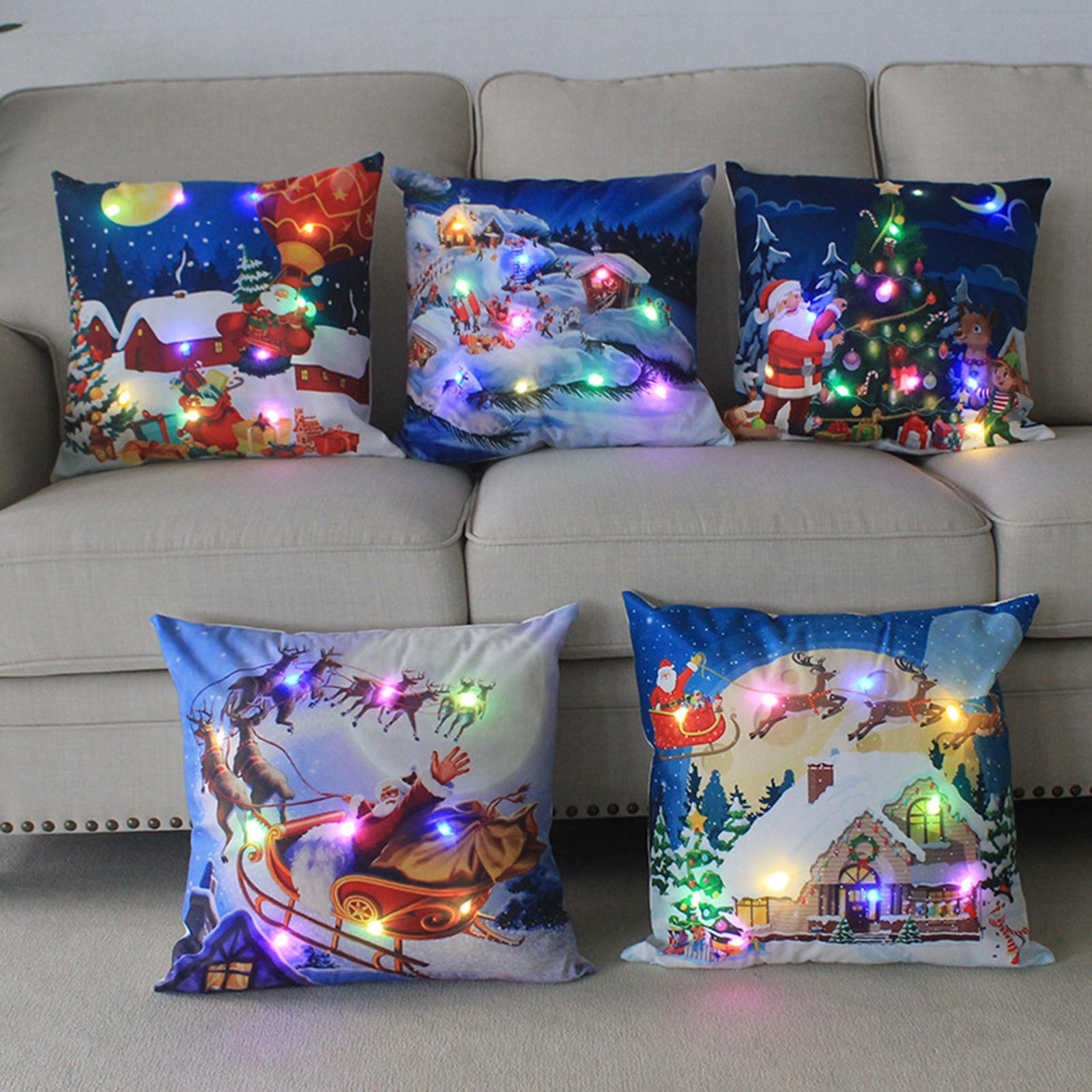 Christmas Pillow Cover Pillowcase with Light Xmas Cushion Cover for Living Room Bedroom