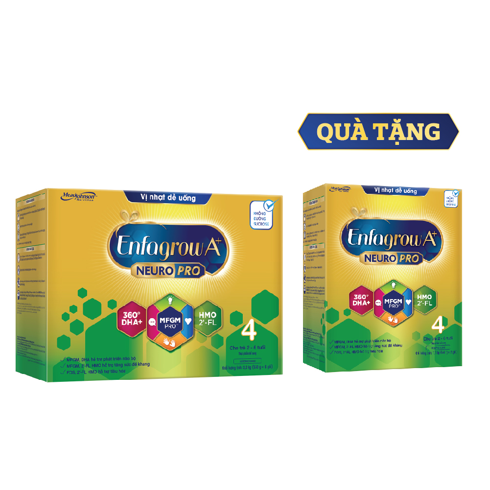 Bộ 1 hộp sữa bột Enfagrow A+ NeuroPro 4 2’FL HMO vị nhạt dễ uống cho trẻ từ 2-6 tuổi 3.3kg - Tặng 1 hộp 1.1kg