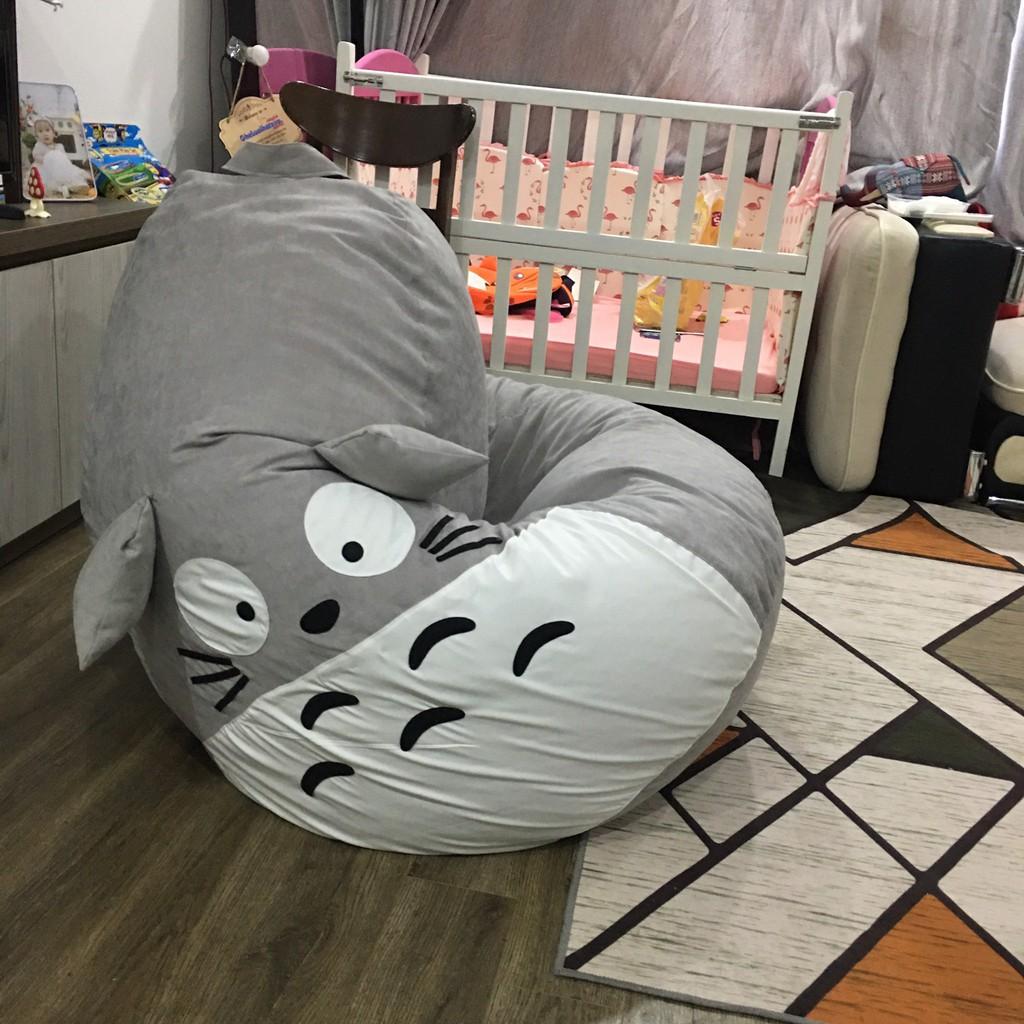 Ghế xốp dáng lê Totoro, 4 SIZE, chất liệu da lộn trang trí hình thú (đã có sẵn hạt xốp)