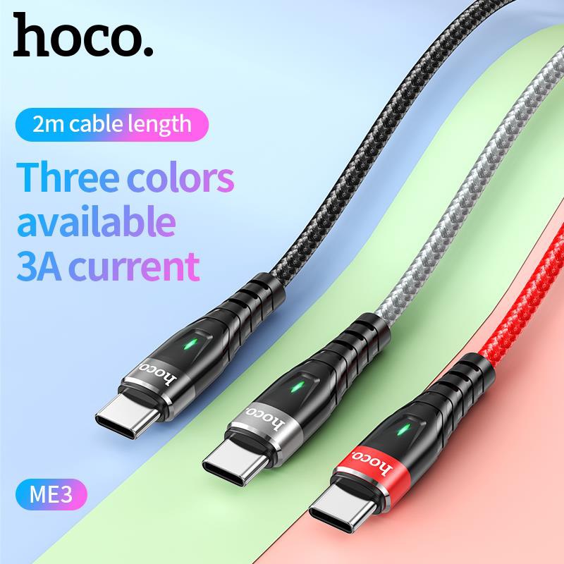 Cáp Sạc Dành Cho Hoco. Dây Dù ME3 3A Cho Type-C Có Led Dây Dài 2M Hàng Chính Hãng