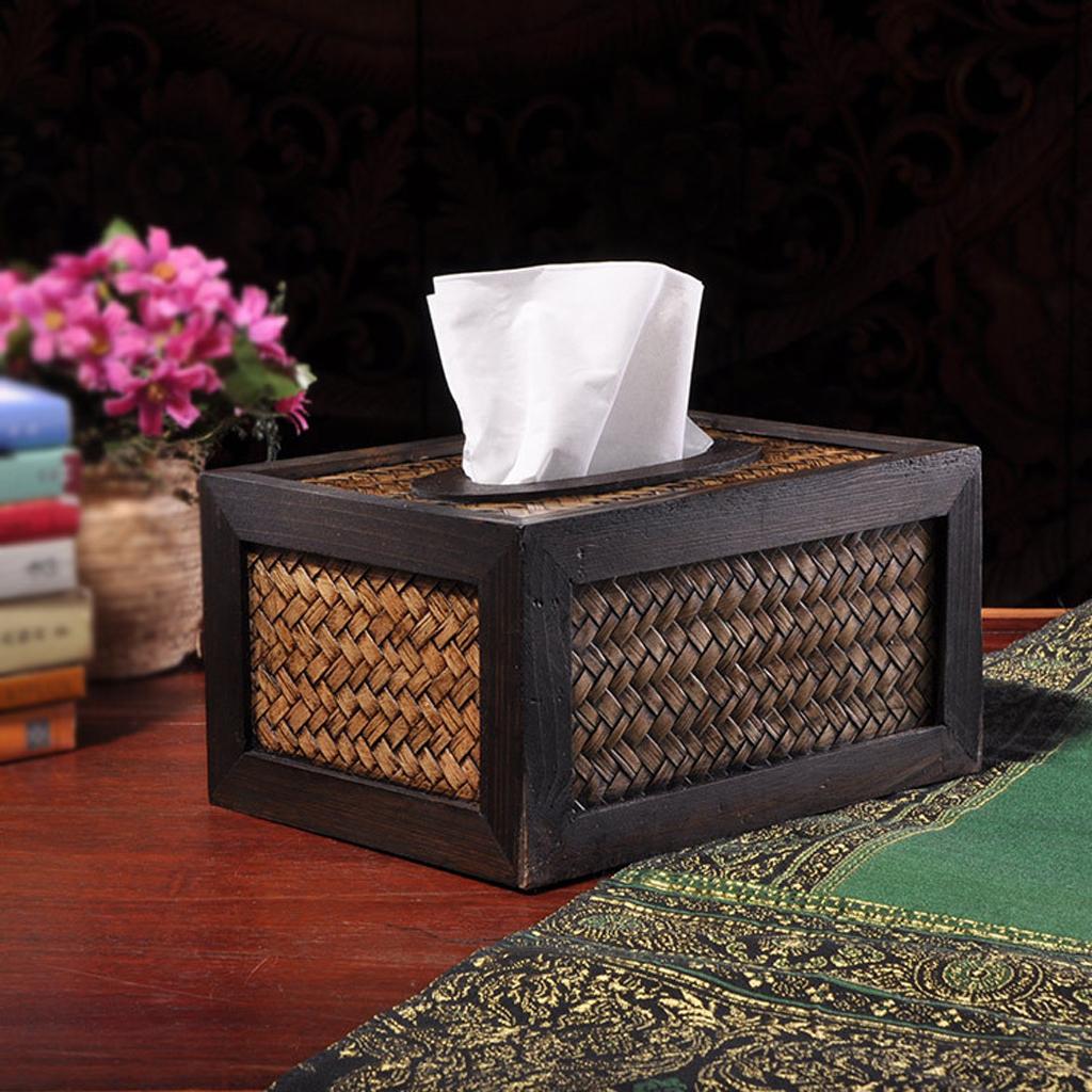 Bamboo Wood Rectangular Facial Tissue Box Cover Holder Home Office Car