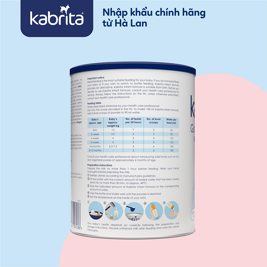 Sữa dê Kabrita số 1 cho trẻ từ 0-12 tháng - Lon 800g